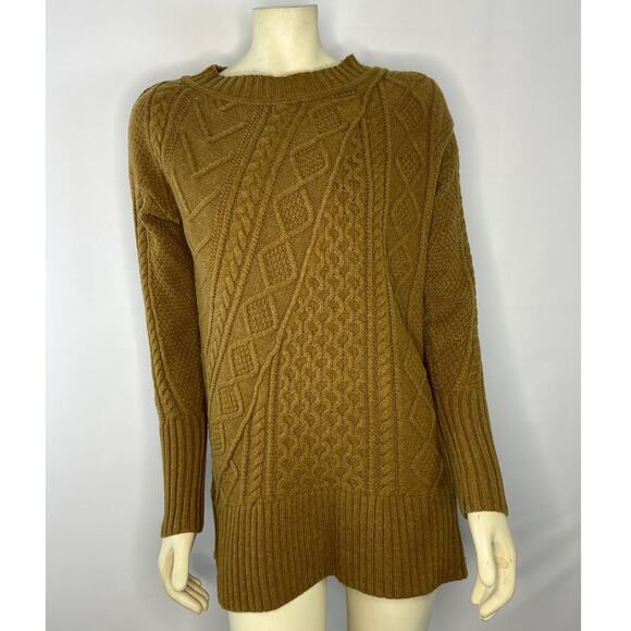 J. Crew Patchwork Cable Knit Wool Sweater Heather Teak Brown size small - Picture 4 of 12
